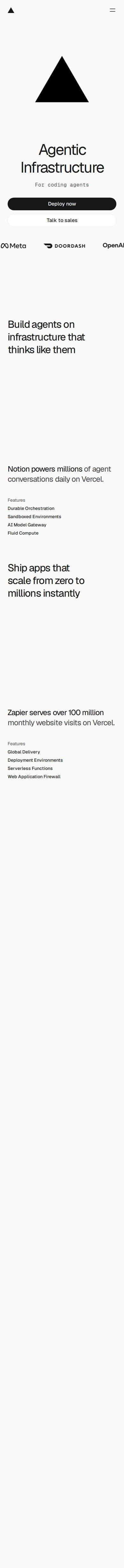 Vercel landing page, phone