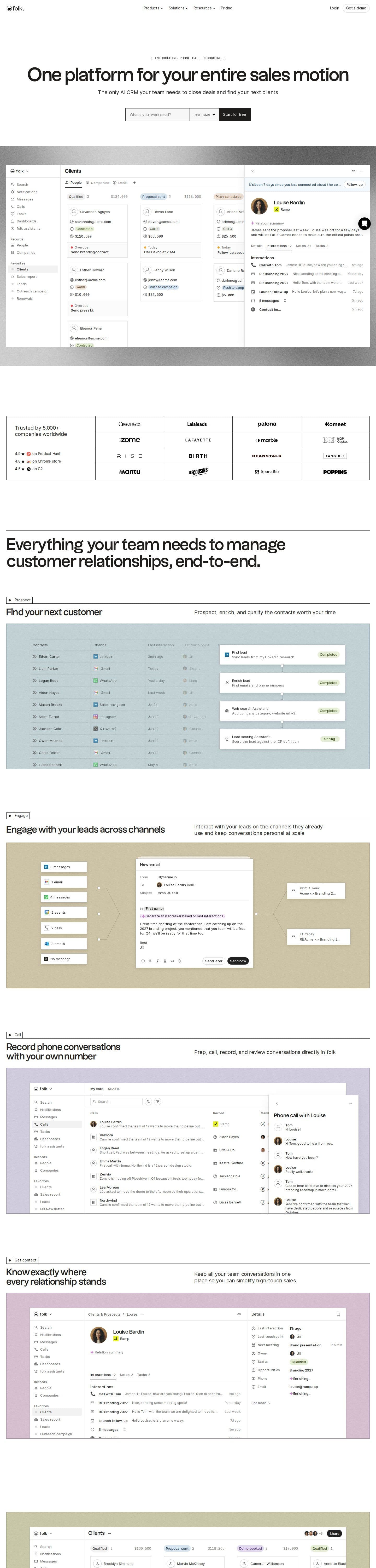folk landing page, desktop