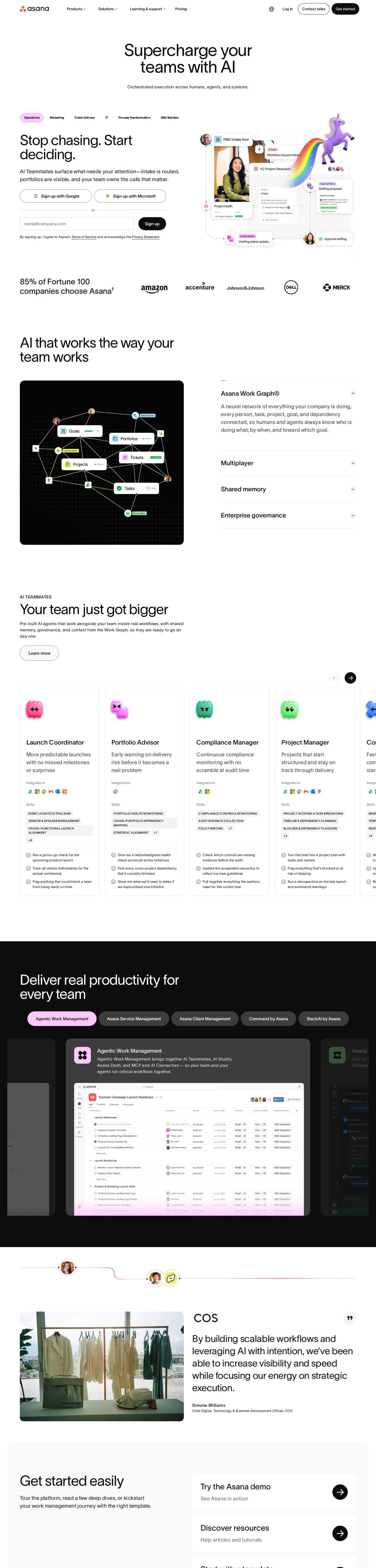 Asana landing page, desktop