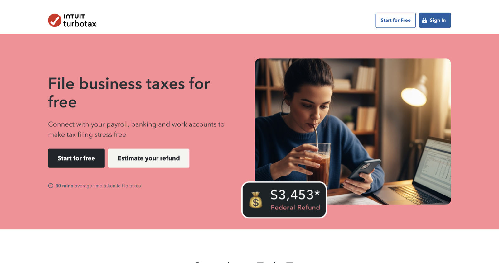 Social proof under the TurboTax hero CTA